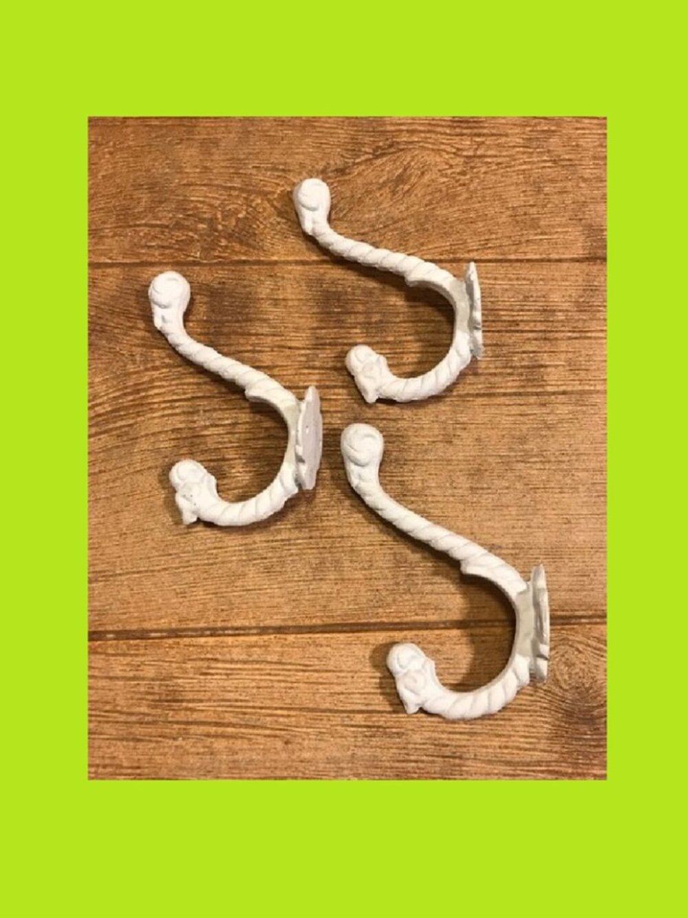 Set of Three (3) White Cast Iron Rope Wall Hooks 7" long Set of Three (3) 01209